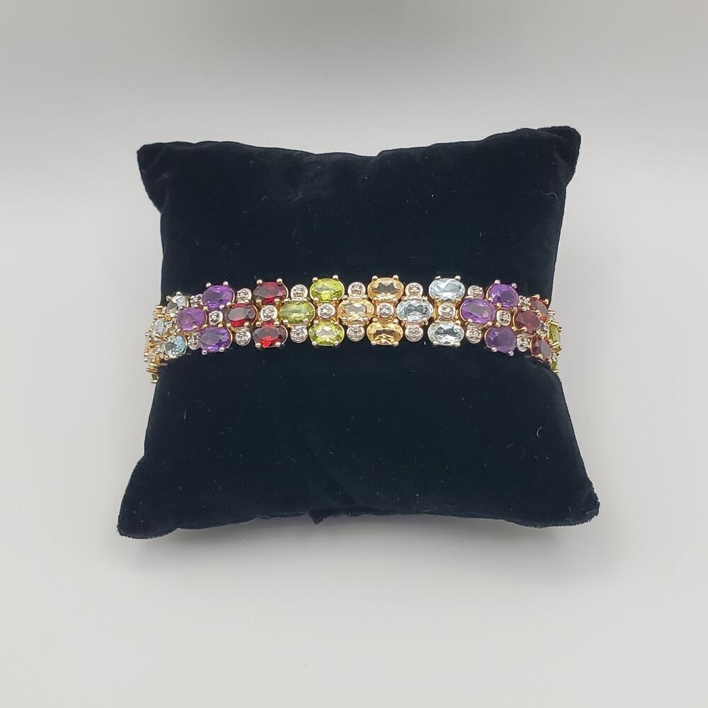 Ross Simons Sterling Silver Gold Vermeil Multi Gemstone Bracelet 7.25"